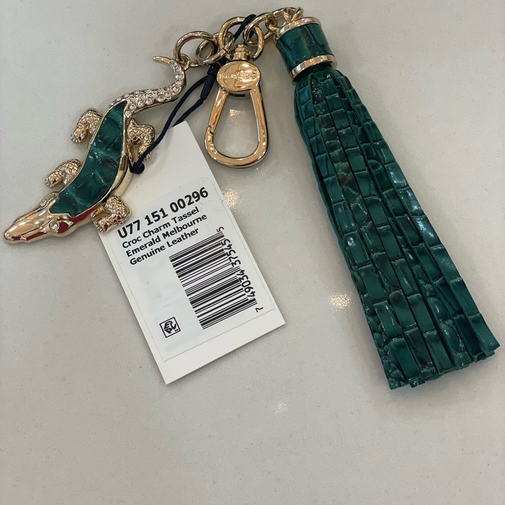 Brahmin Green Croc Charm Tassel Keychain